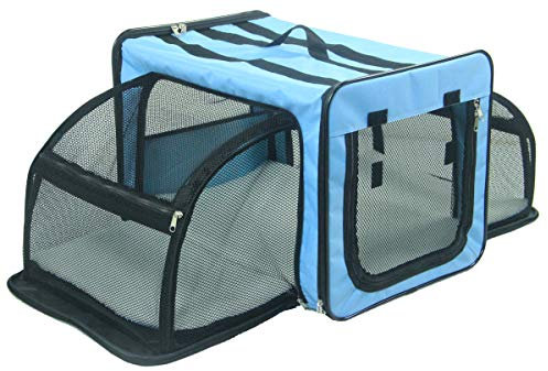 Pet Life Transportbox/Transportbox für Hunde, doppelseitig erweiterbar, geräumig, faltbar, leicht, Größe XL, Hellblau