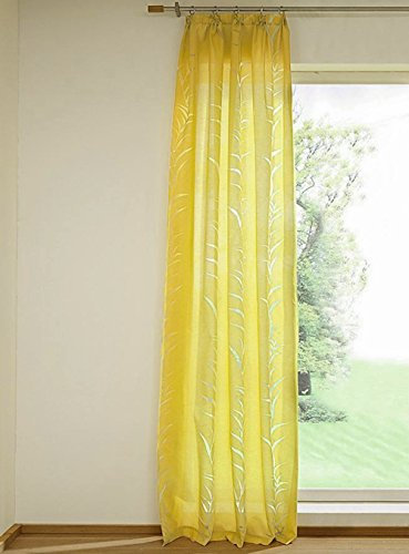 Schlaufenschal gardine Ausbrenner mit Blätter Motiv, Farbe gelb, transparent verschiedenen -006052- HxB 245x140 cm