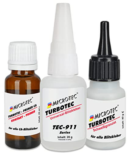 Microtec Turbotec-911 granulé de colle instantanée set et Primer pour prétraitement de surfaces difficiles à coller | colle extra-forte pour le métal, le bois, les matières synthétiques et bien plus