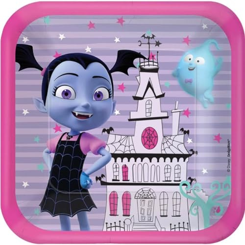 amscan Disney Vampirina - Piatti quadrati di carta, 8 pezzi, colore: Rosa/Viola/Multicolore, 17,8 cm