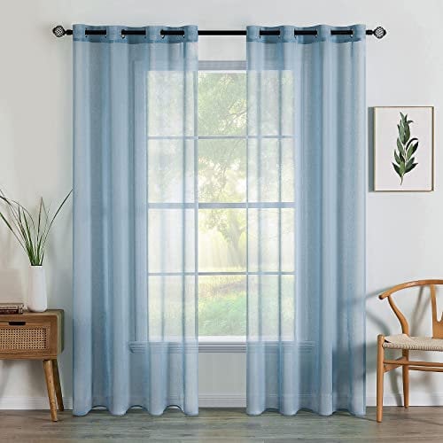 MIULEE Sheer Voile Vorhang mit Ösen Transparente Optik Gardine Ösenvorhang Ösenschal Transparent Durchsichtig Fensterschal Schlafzimmer Wohnzimmer Babyroom 140x145 cm (B x H) 2er Set Staubiges Blau