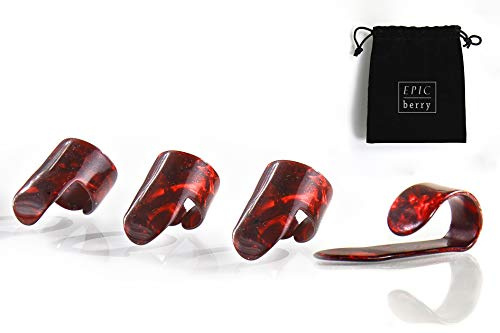 EPIC berry Daumen- und Fingerplektren, für Akustikgitarre, Banjo oder Ukulele, groß, Rot Inklusive Tasche