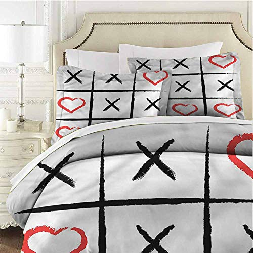 Mannwarehouse Xo Tagesdecken-Bettbezug-Set, Humor Love Hobby Symbole Bezug, 3-teiliges Set (1 Bettbezug, 2 Kissenbezüge), weich, bequem, atmungsaktiv, King-Size-Bett 264,2 x 228,6 cm