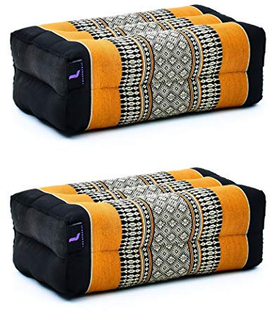 Leewadee Yoga Block 2er-Set Yogaklotz Pilates Yogakissen Meditationskissen Ökologisches Naturprodukt, 35x18x12 cm, Kapok, schwarz orange