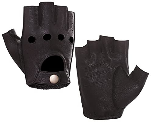 Harssidanzar Herren Halbfinger Lederhandschuhe für fahren Fingerlose Hirschleder ungefüttert Handschuhe GM005A,Braun,Größe L
