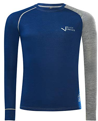 Black Crevice Herren Langarmshirt aus Merino Wolle in M - Steel Blue/Grey I Funktionsshirt atmungsaktiv I Funktionsunterwäsche I Base Layer I Long Sleeve I Skiunterwäsche