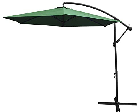 Monster Shop - Ombrellone da Giardino a Sbalzo Ombrellone Decentrato Retrattile Ombrellone Richiudibile con Manovella 3x3 M e Copertura Antipioggia con Piedistallo - Verde