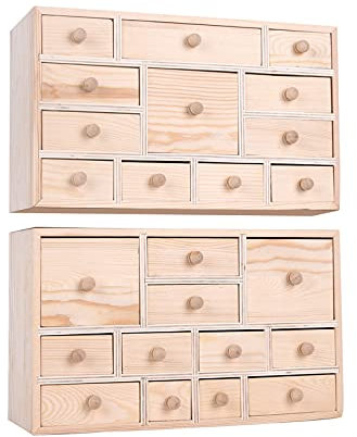 Vencer - Adventskalender aus Holz,mit 24 Schubladen,unlackiertes Holz,Apothekerschrank,für Kinder,Bastelideen-Organizer,2 Stüc,VYO-066