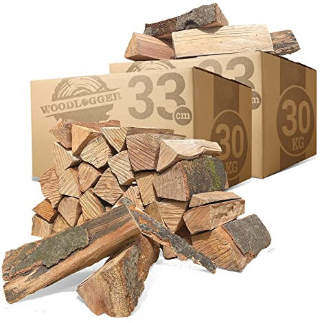 Woodlogger 60 KG Brennholz aus Buche I trockenes Kaminholz I ofenfertiges Feuerholz I reines Buchenholz I Holz für Kaminofen, Lagerfeuer, Feuerschalen, Ofen I Grillholz (Holz-Scheitlänge: 33 cm)