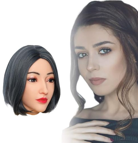 Minaky Silikon Mask Realistische Weibliche Masken Halloween Ostern Weihnachtsmasken Gesicht Cosplay Männlich zu Weiblich für Crossdresser Transgender Shemale-Farbe 1 Weiß
