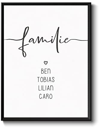 Familien-Poster, Ihre Vornamen d. Familie personalisiert | Familienbild schwarz-weiß, modernes Geschenk | Kunstdruck, Wandposter mit Größen- und Rahmenwahl