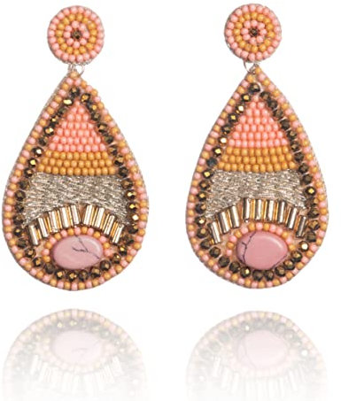 Zavana Longues Boucles d'Oreilles Pendantes Originales pour Femme, Boucles d'Oreilles Rose Pale pour Femme, Boucles d'Oreilles Bohème Fait Main, Bijoux Fantaisie pour Femmes
