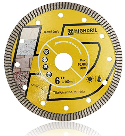 HIGHDRIL Diamant Trennscheibe 150mm Super Dünne Schneiden für Beton,Granit,Naturstein,Ziegel,Trockenschnitt