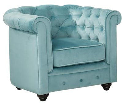 Venta-Unica - SillÛn de Terciopelo Chesterfield - Azul Pastel