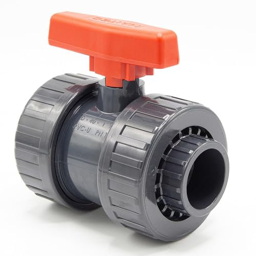 PVC-Kugelhahn I 40 mm I 1 1/4 Zoll I für Klebemuffen und Fittinge I Absperrhahn 2-Wege I PVC-Rohrverbinder 40mm I Kugelschieber für Pool- und Teichbau I bm147