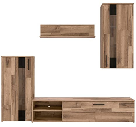 Newroom Wohnwand Betonoptik Anbauwand Modern Industrial - 213x184x41,3 cm (BxHxT) - Schrankwand - [Unzer.one] Wohnzimmer Wohnstube Büro