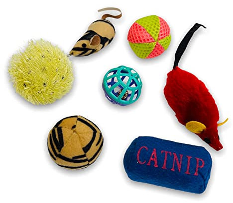BUSDUGA 2929 Katzenspielzeug Set 7 Teilig, Mäuse, Bälle, Catnip - Rassel/Glöckchen