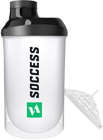 SOCCESS Fitness Shaker 500 ml – frullatore di proteine e bottiglia sportiva – senza BPA, palestra e frullato ideale per frullato proteico (bianco)