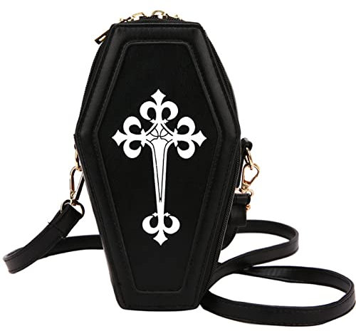 Exquisite Handtasche Gothic Sarg Form Geldbörsen Halloween Cross Crossbody Tasche Umhängetasche für Karneval Cosplay, Schwarz , Medium