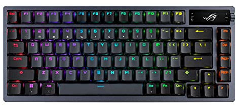 Asus ROG Azoth Mechanische Gaming-Tastatur, 75%, Metallabdeckung, ROG NX Red geschmiert, ABS, Schmierset, Infrarot, BT und USB-C, OLED-Display, DREI Höhen und Mac-Kompatibilität