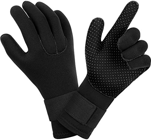 AUAUY Neopren Tauchhandschuhe, 3mm Warme Tauchhandschuhe, Flexibel Schwimmhandschuhe mit Anti-Rutsch Partikeln, Erwachsene Fünf-Finger-Tauchhandschuhe für Open Water Swimming Surfing Tauchen (B-L)
