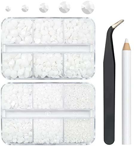 qiipii 3060 Stück weiße Harz-Strasssteine mit flacher Rückseite für Becher, reinweiß, flache Rückseite, Gelee-Harz-Strasssteine, 2 mm, 3 mm, 4 mm, 5 mm, 6 mm, Flaschen, Basteln