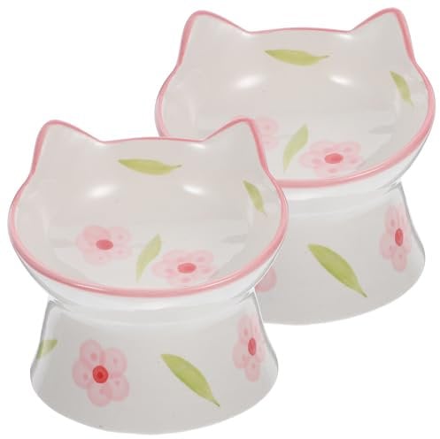 2pcs Elevated Cat Bowl Set - Reusable Ceramic Cat Food Bowl, Anti-Whisker Fatigue, 15-Degree Tilted Design for Comfortable Feeding, Ideal for Cats and Kittens