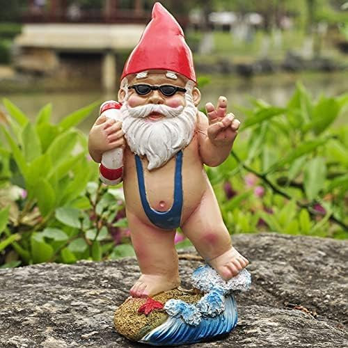 EHOTER Gartenzwerg Nacktes Harz Gartenfiguren Lustiges Witzige Mankini Life Ring Design Garden Ornament Outdoor Skulptur für Haus Hof Rasen Balkon Draußen Dekoration Geschenk
