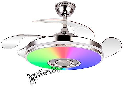 Bilake Lámpara Ventilador de Techo DC Cromo RGB Bluetooth Altavoz NOTO 72W 6117 LM 3000-4000-6000 K