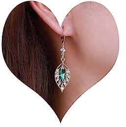 Inateannal Vintage Esmeralda Pendientes De La Hoja De Diamantes De Imitación Pendientes De La Hoja De Esmeralda Verde Cuelgan Pendientes De Oro De Cristal La Hoja Pendientes Aro