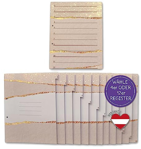 FEENSTAUB Trennblätter für Ordner A4, Register für Ordner, 4er oder 12er Register für Mappen extra groß, Einlegeblätter, Aktenordner Trennblätter, Ordnerregister A4 Motiv Goldener Strand
