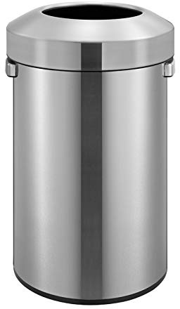 PROREGAL Stilvoller offener Abfallsammler aus gebürstetem Edelstahl | 60 Liter, HxØ 68,5x40,5cm | Silber