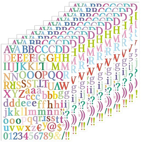 10 Blatt Buchstaben-Aufkleber, 2,5 cm, Alphabet-Aufkleber, bunte Alphabet-Zahlen-Aufkleber, selbstklebende Buchstaben- und Zahlen-Aufkleber für Kinder, Kunst, Basteln, Sammelalbum, Dekoration