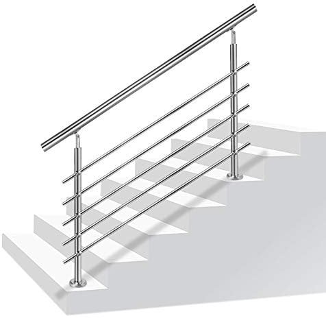 Aufun Ringhiera per scale Ringhiera per corrimano in acciaio inossidabile per scale, interni ed esterni, balcone, parapetto, argento, lunghezza: 120 cm, con 5 traverse