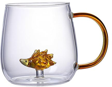 Fulenyi Animal Drinking Cups 380ml Borosilicate Glass Transparent Coffee Mug Animal Glass Cup Portable Coffee Cups for Cold & Hot Drinks Heat-Resistant Mug for Travel Daily Life