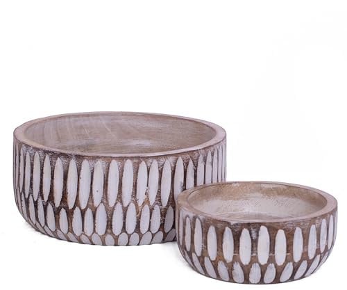 Handmade Set of 2 Decorative Mango Wood Snack Serving Bowl For Dry Fruits Chips Coffee Table Countertop Display Key Handcrafted Bowl Tableware Kitchen Living Room Home Decor Accents Dinnerware
