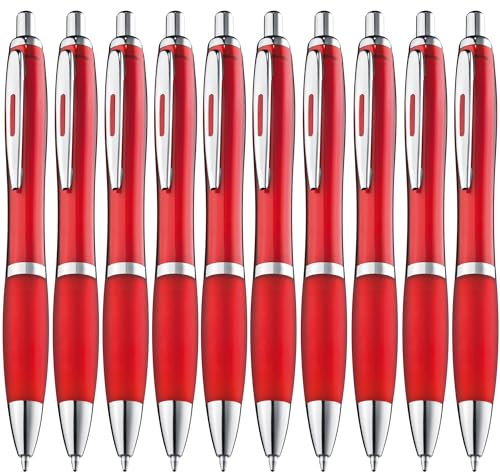 ZENSCRIBE® Ergonomische Kugelschreiber 10 Stück, Premium Kugelschreiber Set Hochwertig, Rutschfester Kulli für einfaches & weiches Schreiben, Blauschreibender Kugelschreiber Rot