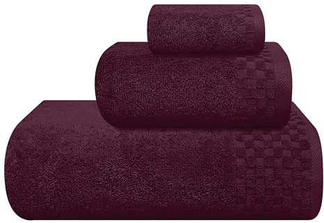 MyOwn Ultra Soft 3er-Pack Baumwoll-Handtuch-Set, enthält a übergroße Badetücher 70 x 140 cm, a Handtücher 40 x 60 cm und a Waschbetten 30 x 30 cm, Burgunderrot