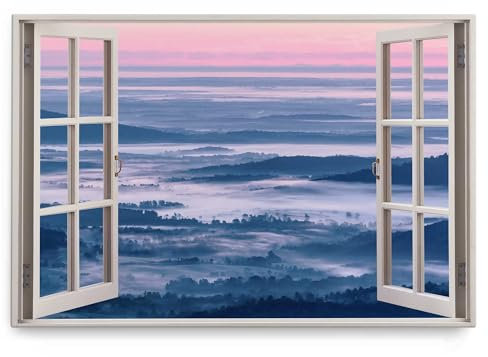 Paul Sinus Wandbild 120x80cm Fensterbild Landschaft Horizont Sonnenuntergang Nebel Natur