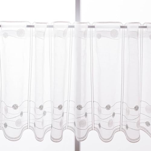 SCHÖNER LEBEN. Scheibengardinen Meterware nähfrei Stickerei Kugeln wollweiß 45cm Höhe