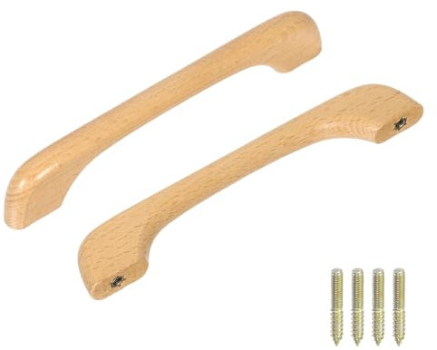 QUARKZMAN Lot de 2 Poignées de Tiroir en Bois Non Fini, Espacement des Trous de 128 mm/5,04, pour Armoires de Cuisine, Poignées de Meubles de Commode, Couleur Bois