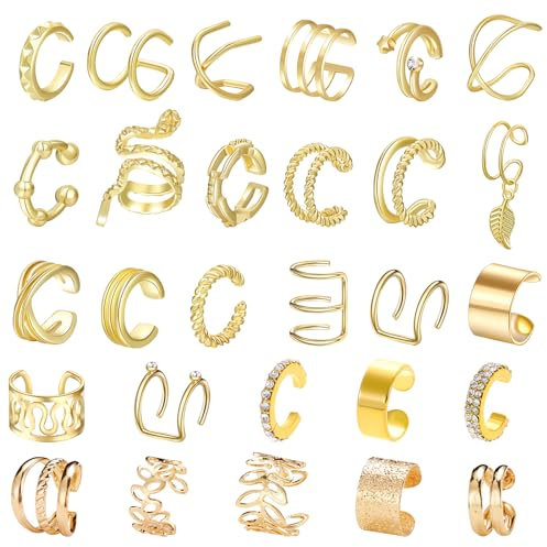 28 Stück Ear Cuff Set Golden Clip Ohrringe Golden Keine Ohrlöcher Earcuffs Fake Helix Ohrklemme Knorpel Wrap Ear Cuff Fake Ohrringe für Teenager Modische Weihnachtsgeschenke