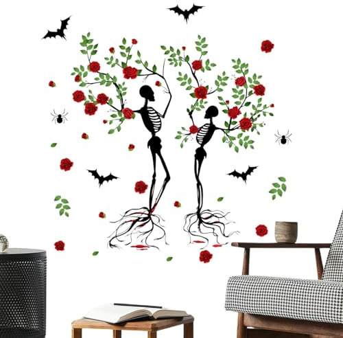 Bexdug Halloween-Wandaufkleber,Halloween-Wandaufkleber | Paar Totenkopf Gothic Aufkleber - Wandaufkleber mit Bäumen, Gothic-Skelett-Aufkleber, Halloween- -Heimdekoration