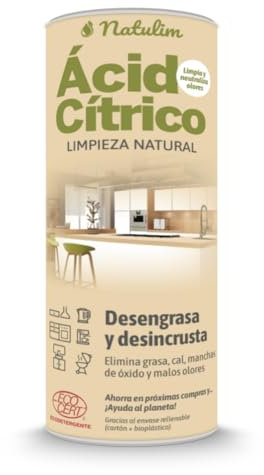 Natulim Ácido Cítrico Ecológico 500g – Certificado ECOCERT – 100% Puro – Limpiador Multiusos en Polvo – Descalcificador Natural, Elimina Olores, Manchas y Residuos
