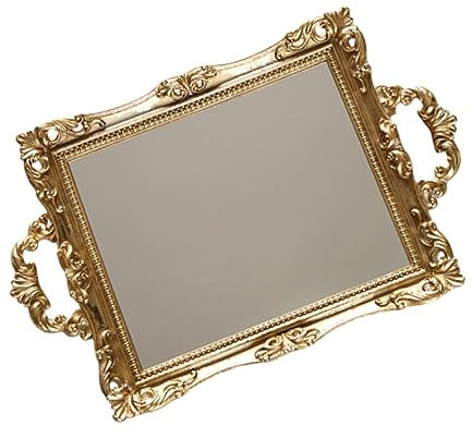 ORFOFE 1stk Tablett Mit Goldenem Spiegel Kreistablett Kaffeetablett Verspiegelter Tabletttisch Halter Für Ringketten Kosmetische Aufbewahrungsplatte Goldene Schreibtischdekoration Harz