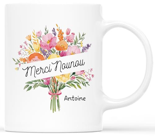 CADEAU PLUS Mug Personnalisé Prénom - Merci Nounou - Idée Cadeau, Tasse Super Nounou