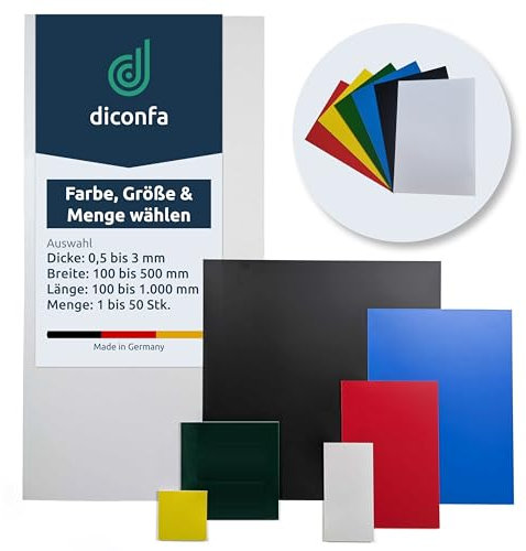 diconfa plaque plastique polystyrène PS - CHOISIR LA COULEUR - épaisseur : 0,5mm à 3mm - taille : 100x100mm à 500x1000mm ==> 100x200x1mm, blanc, 1 pièce - Bricolage Modélisme Enseignes