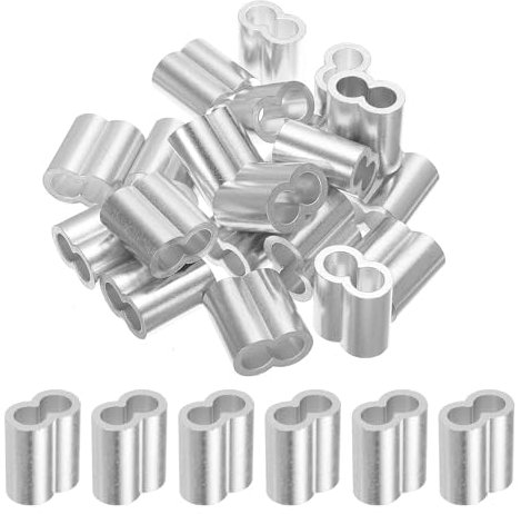 sourcing map Lot de 20 manchons à sertir doubles en aluminium pour câble métallique Argenté 10 mm
