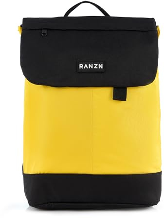 RANZN® – Madrid – Premium Damen Rucksack mit Laptoptasche, Daypack für Arbeit und Schule, Robust mit starken Reißverschlüssen, Schwarz-Gelb-Schwarz