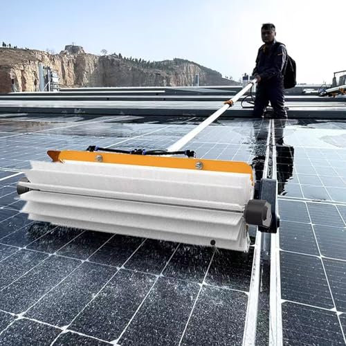Yadlan Cepillo TelescóPico Limpieza Placas Solares, EléCtrico Giratorio Limpiador Placas Solares Fotovoltaicas con Manguera De 20m para La Limpieza Placas Fotovoltaicas